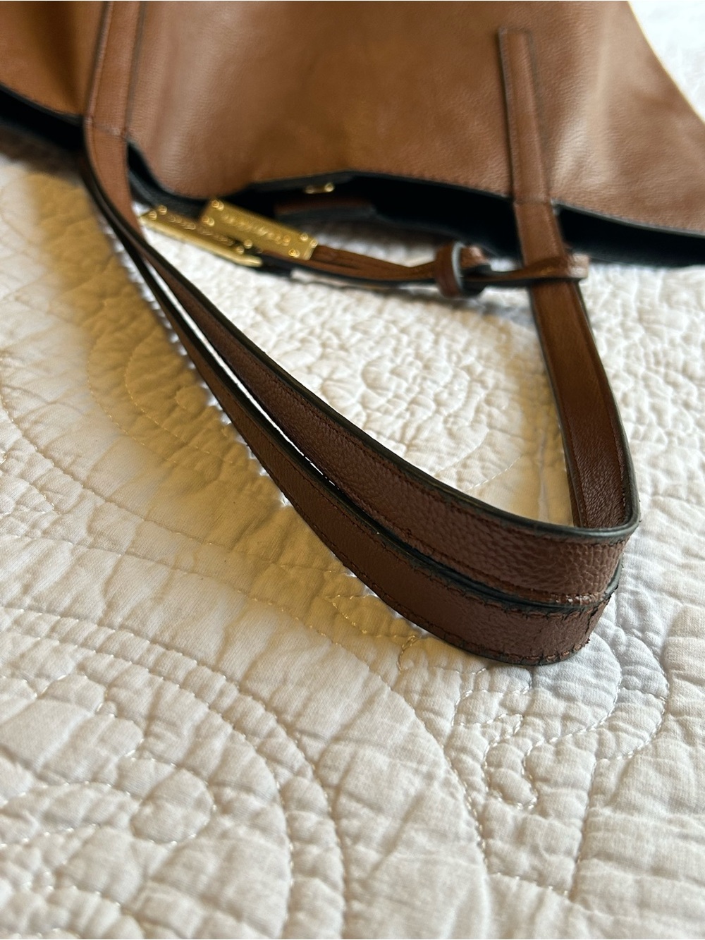 Calvin Klein Chestnut Brown Leather Tote with Gold Tags and matching wallet - Picture 5 of 10